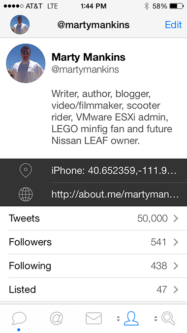 twitter profile page